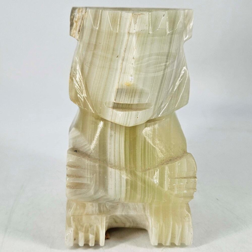 Vintage Carved Stone Onyx Marble Aztec Mayan Tiki Warrior Statue Bookend